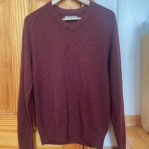 Everlane Cashmere V-Neck in brick red.  Light weight and warm